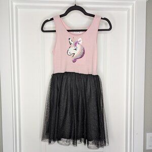 KnitWorks Girls Dress Pink with Unicorn & Black Tulle Skirt Size 12